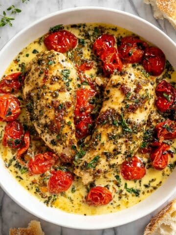 Creamy Pesto Chicken with Roasted Tomatoes