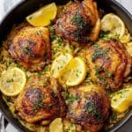 One Pan Lemon Garlic Chicken Thighs with Orzo Recipe