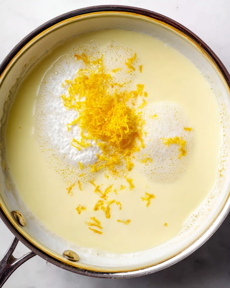 A close-up image shows a shiny, golden spoon holding a smooth, creamy yellow custard with a soft texture. Below the spoon is a white bowl filled with the same custard, topped with a red raspberry and a small yellow decoration, possibly lemon zest. The background is a white marbled surface with a soft blur that gently hints at another white bowl with a similar dessert. The lighting is bright and natural, highlighting the creamy texture and fresh fruit. Photo taken with an iphone --ar 4:5 --v 7