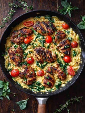 Creamy Chicken Orzo with Cherry Tomatoes and Spinach Recipe