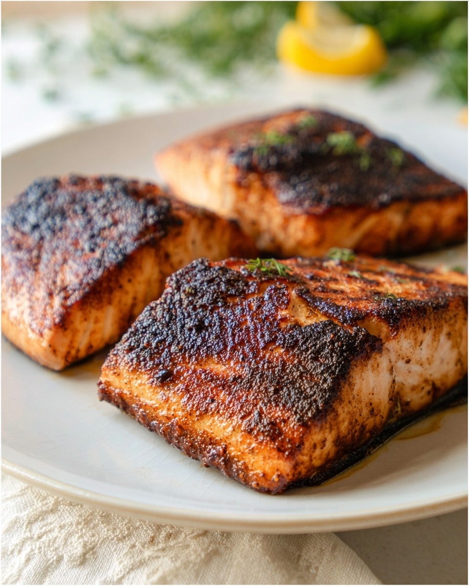A piece of grilled salmon with a dark golden-brown crust lies centered on a white plate, topped with a thick, creamy white dill sauce dotted with green herb flakes. To the upper side, there is a pile of thin cucumber and radish slices mixed with green herbs, showing a fresh, moist texture in light green, white, and pink colors. On the left side of the plate, there are small roasted golden-brown potato pieces with a slightly crispy texture. The plate sits on a white marbled surface, and soft natural light highlights the colors and textures in the scene. Photo taken with an iphone --ar 4:5 --v 7