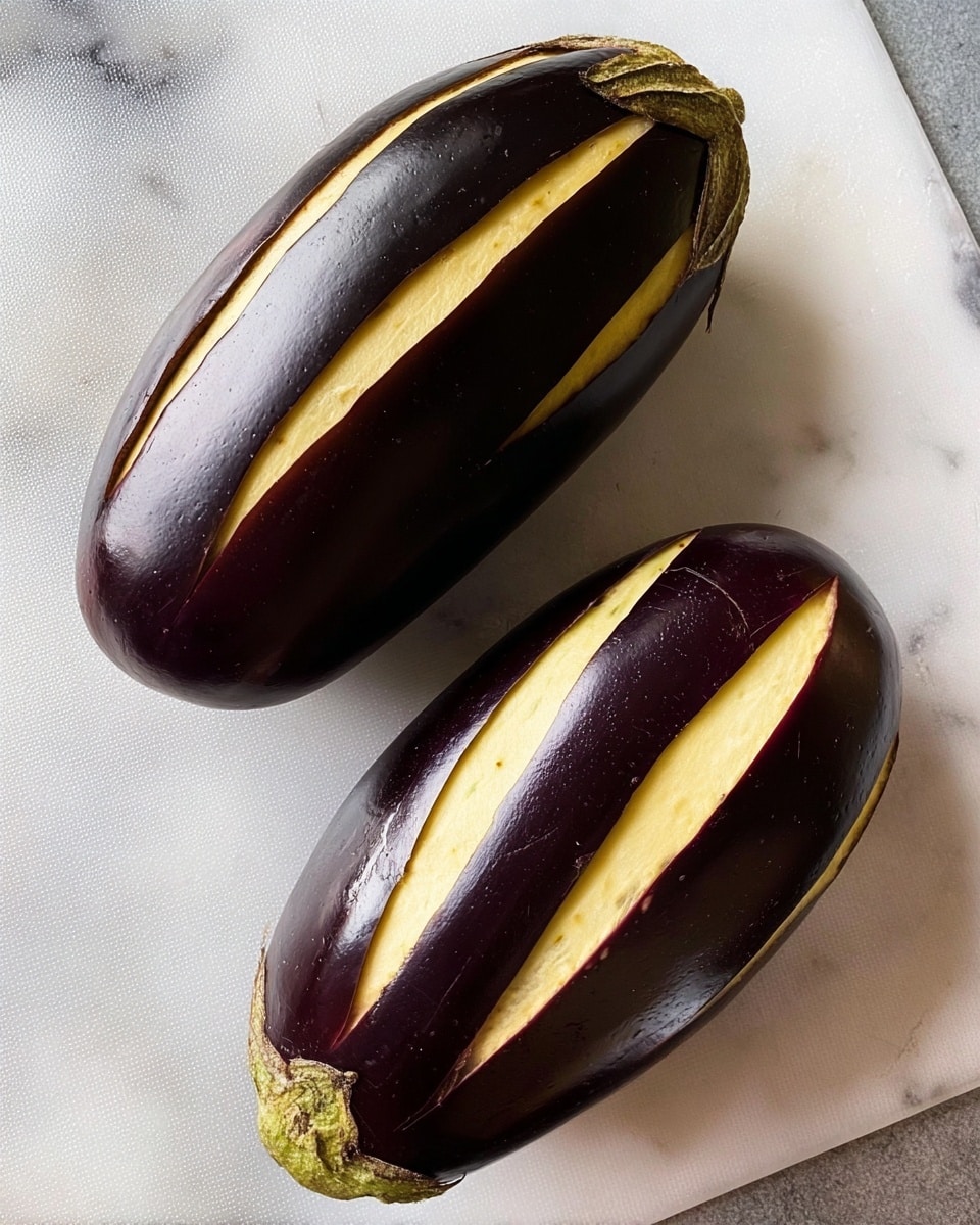 A round stack of cooked vegetables with two visible layers sits on a white plate with a carved edge. The bottom layer shows large pieces of eggplant with dark purple skin and soft texture, mixed with orange chunks that may be carrots or squash. The top layer has similar vegetables with added red chunks of tomato and small red pepper seeds scattered throughout. Thin white and green sprouts are lightly placed on top and around the edges of the stack, adding a fresh look. The dish is slightly glossy and shows a bit of orange oil or sauce pooling at the bottom on the plate, which rests on a white marbled surface. photo taken with an iphone --ar 4:5 --v 7