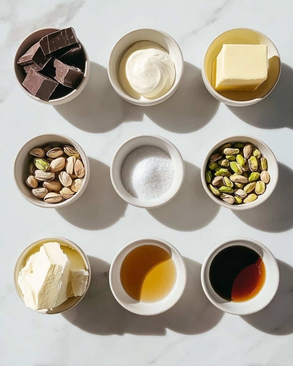 A white bowl on a white marbled surface contains two main layers of creamy texture. The left side has a thick, fluffy white cream, while the right side has a smooth, light green mixture. On top of the green mixture is a layer of crushed pistachio nuts, which adds a crunchy texture and darker green and brown colors. A white spatula with a wooden handle is placed in the bowl, partially mixing the two layers. In the background, there is another small white bowl filled with more crushed pistachios. Photo taken with an iphone --ar 4:5 --v 7