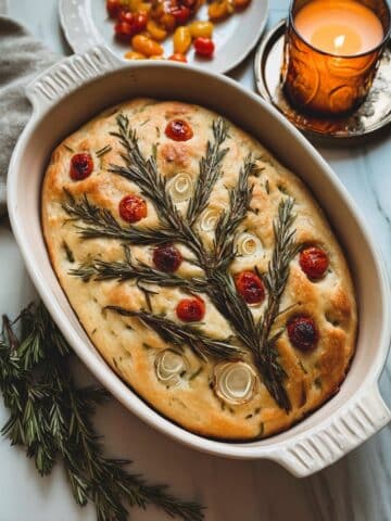 Tree Focaccia with Pear, Pearl Onions, Cherry Tomatoes, and Rosemary Recipe
