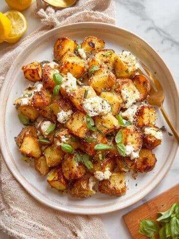 Roasted Potatoes with Baked Feta, Garlic, and Herbs Recipe