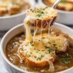 French Pearl Onion Soup with Gruyere and Baguette Recipe