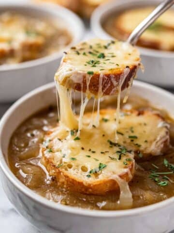 French Pearl Onion Soup with Gruyere and Baguette Recipe