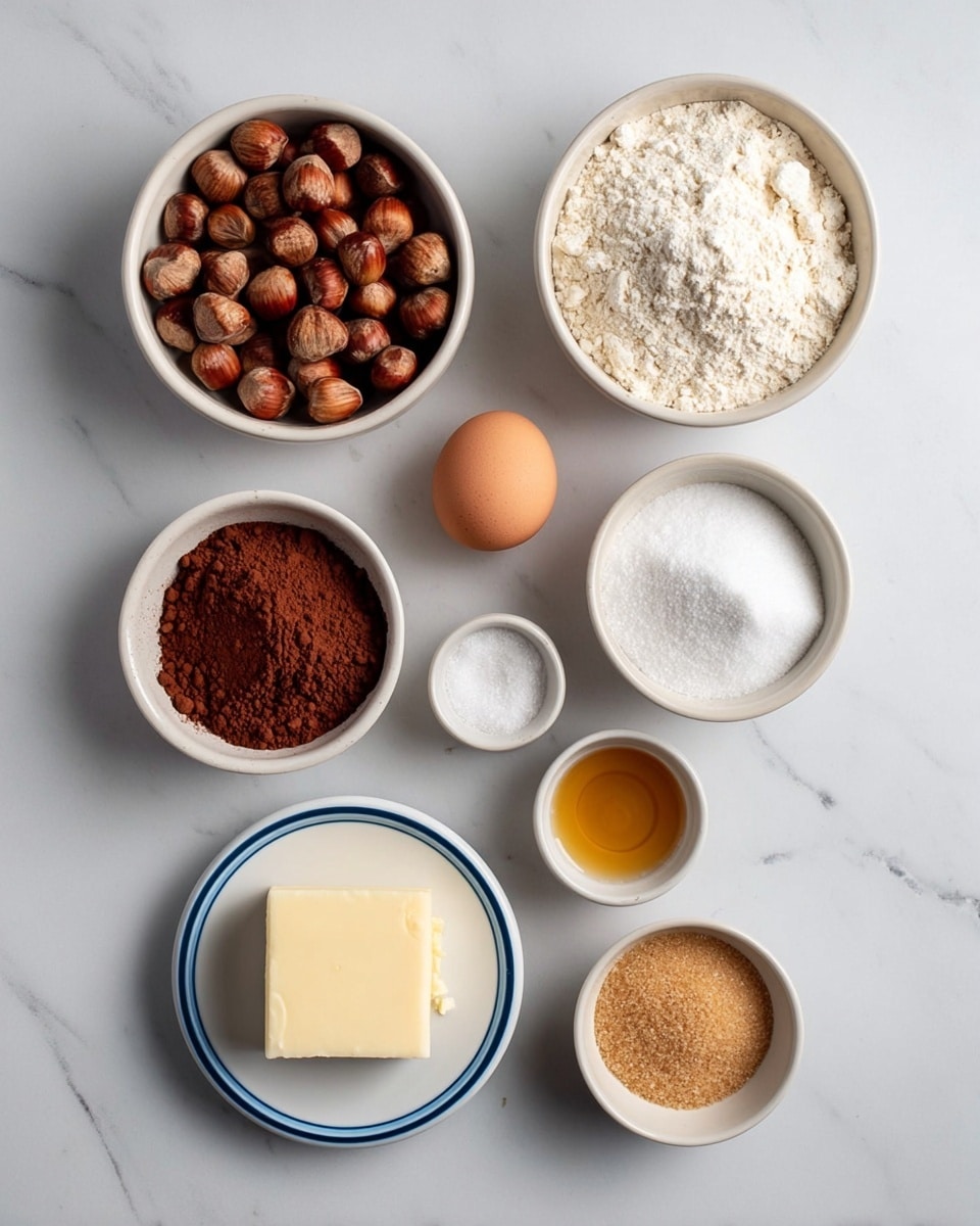 The image shows two metal bowls side by side on a white marbled surface. The bowl on the left contains smooth, creamy, light beige dough swirled in soft, thick, even layers. The bowl on the right has a darker chocolate dough with layers of white cream, a brown powdery layer, and a scattered layer of whole hazelnuts on top. A white spatula with a black handle rests inside the bowl on the right. Photo taken with an iphone --ar 4:5 --v 7