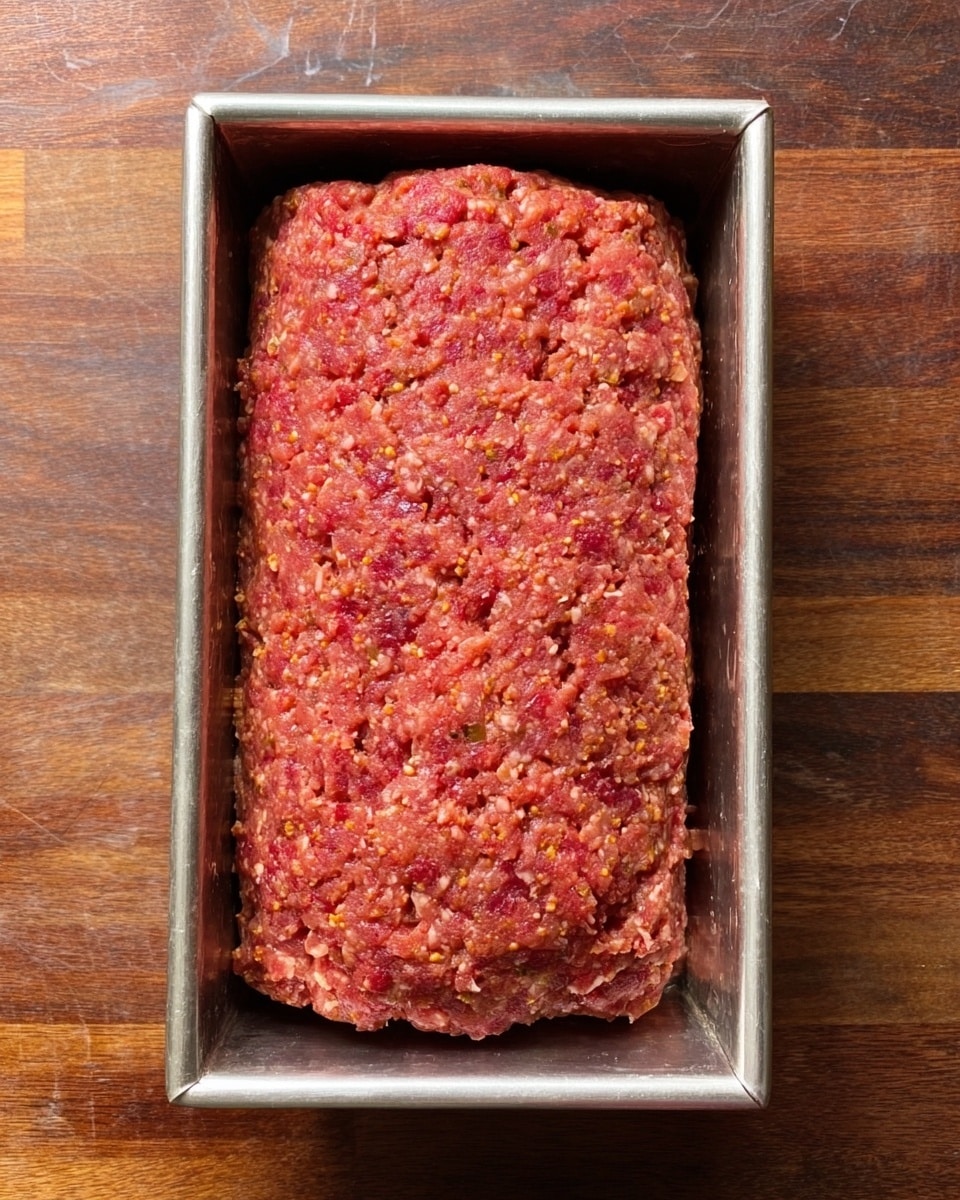 A large, flat rectangle of raw ground meat is spread out on parchment paper covering a wooden table. The meat layer is reddish-pink with a slightly rough texture. On the left half of the meat, a small pile of shredded white cheese is scattered unevenly. Around the edges of the parchment paper are several bowls and containers: a white bowl filled with shredded cheese at the bottom left, a white bowl with sliced brown mushrooms on the top right, and a partially visible tomato sauce can near the top left. The surface visible around the parchment paper is a white marbled texture. Photo taken with an iphone --ar 4:5 --v 7