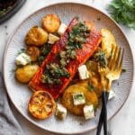 Sheet Pan Salmon and Potatoes with Caper Chimichurri Recipe
