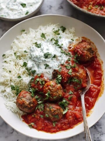Lamb Meatballs with Buttery Rice and Tzatziki Recipe