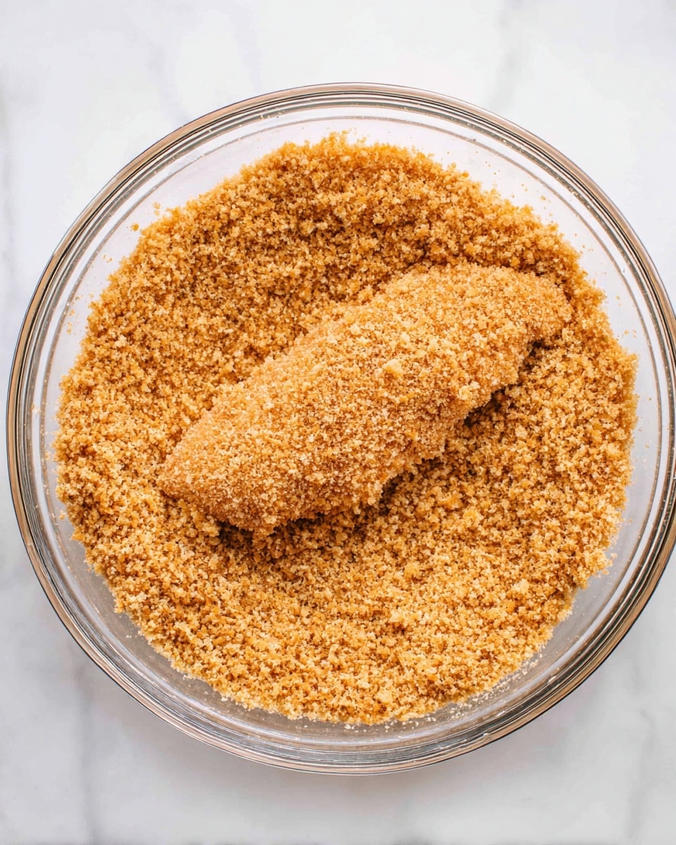 A close-up view shows a white plate full of golden brown crispy chicken strips. Each strip is coated with a crumbly, crunchy texture that looks light and crunchy. Near the front of the plate is a clear small round bowl filled with bright red ketchup sauce. One chicken strip is being dipped into the sauce by a woman's hand, showing the rough breaded surface touching the smooth, shiny ketchup. The background is a white marbled texture surface. photo taken with an iphone --ar 4:5 --v 7