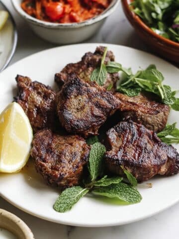 Juicy Air Fryer Lamb Chops with Crispy Chickpeas and Tomato Aubergine Stew Recipe