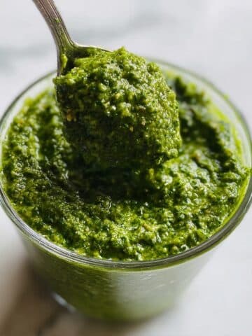 Creamy Pesto Pasta Sauce with Burrata and Toasted Pine Nuts Recipe