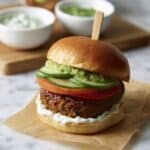 Juicy Lamb Burgers with Mint, Tzatziki, and Pesto Recipe