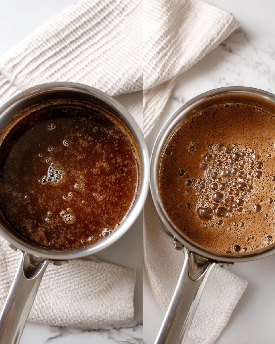 A clear glass jar filled with smooth, thick caramel sauce in a rich golden-brown color, overflowing slightly and dripping down the sides. A spoon is lifting some caramel out of the jar, with the sauce slowly falling back in, showing its shiny, sticky texture. The jar sits on a white plate on a white marbled surface, with a few whole pecans scattered around in the background. The overall look is warm and inviting, with a creamy and glossy appearance to the caramel sauce photo taken with an iphone --ar 4:5 --v 7