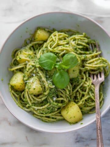 Creamy Pesto Pasta with Roasted Potatoes Recipe