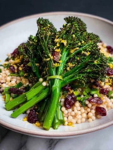 Grilled Broccolini Salad with Barley, Pistachios, and Cranberries Recipe