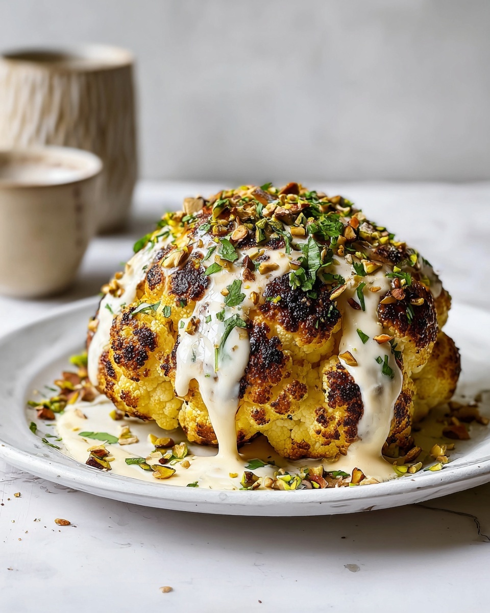 Whole Roasted Cauliflower with Tahini & Pistachios – Delicious & Healthy