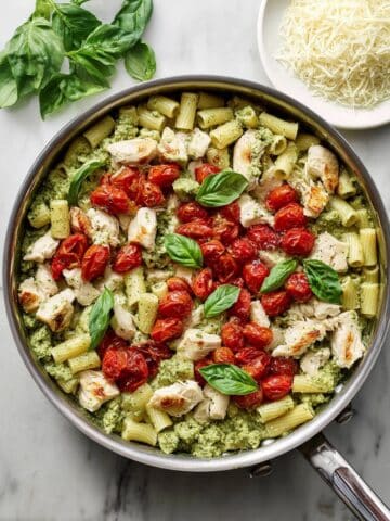 Creamy Chicken Pesto Pasta with Roasted Tomatoes Recipe