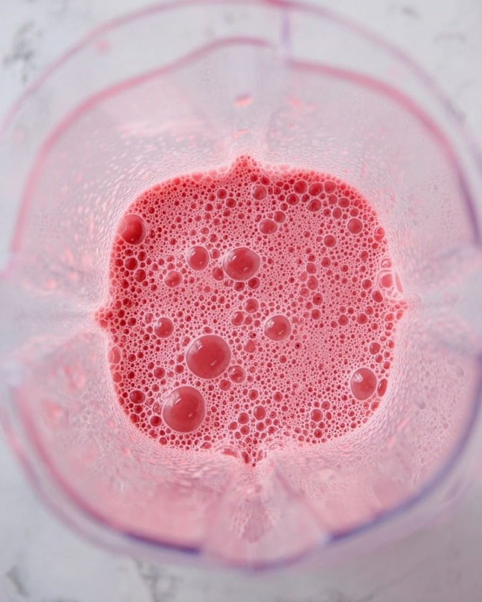 A tall clear glass filled fully with a smooth, light pink smoothie showing small bits of red strawberry inside. The glass is placed on a wooden board with a large red strawberry beside it. In the background, there are two small white bowls filled with fresh fruit, one holding yellow pineapple chunks and the other bright red strawberries with green leaves. The setting is on a white marbled surface, giving a fresh and clean look to the scene photo taken with an iphone --ar 4:5 --v 7