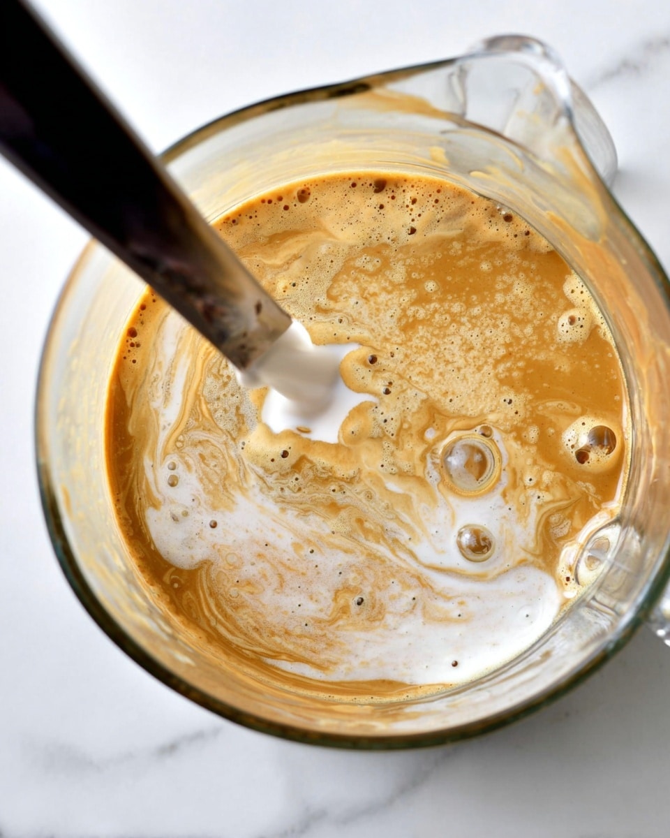 A clear, tall glass filled with a light creamy beige drink with tiny specks throughout, topped with a thick layer of white whipped cream that has a soft, fluffy texture. A single cinnamon stick is placed upright, leaning slightly to one side, inside the whipped cream on the right. The glass sits on a round wooden coaster on a white marbled surface, with soft, blurred green foliage and golden bokeh lights in the background, creating a cozy atmosphere. Another similar glass is visible but out of focus behind the main one, also resting on a wooden coaster. Photo taken with an iphone --ar 4:5 --v 7