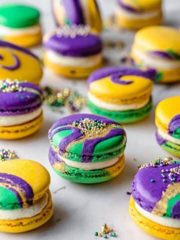 Mardi Gras Macarons with Cinnamon Cream Cheese Frosting Recipe