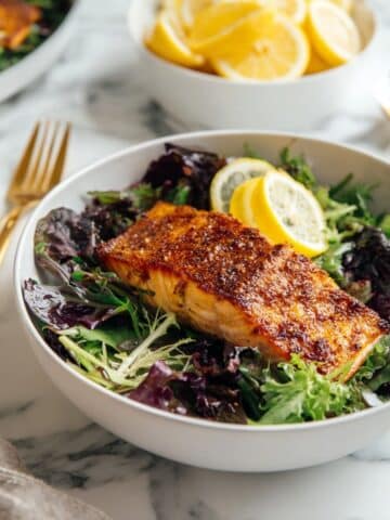 Hot Honey Salmon with Salad and Baguette Recipe