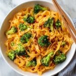 Crispy Broccoli Sweet and Spicy Sesame Tahini Noodles Recipe