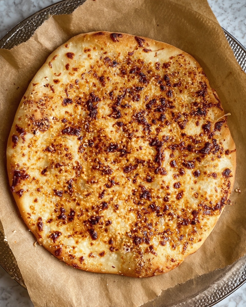 A round pizza is shown sliced into six pieces on white paper, placed on a white marbled surface. The pizza has a golden brown crust with melted cheese baked into the dough. On top, there is a layer of fresh green arugula leaves, halved bright red cherry tomatoes, thin slices of light purple onion, and scattered shavings of pale cheese. Some arugula leaves and tomato halves are also placed around the pizza. A large knife with a dark wooden handle rests near the top left side. A glass with a creamy sauce sits at the top right corner. photo taken with an iphone --ar 4:5 --v 7