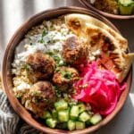 Peperoncino-Feta Turkey Meatballs with Garlic-Za'atar Rice Recipe
