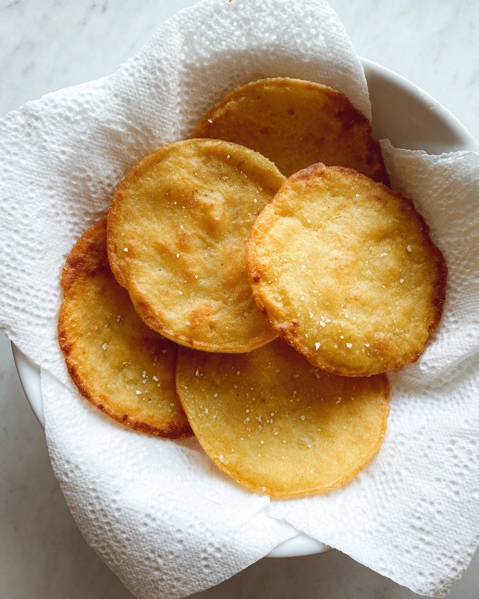 There are five round, golden brown fried tortillas with crispy edges, lightly sprinkled with salt, arranged overlapping each other in a white bowl lined with white paper towels. The paper towels have a dotted texture and are slightly crumpled, holding the tortillas. The bowl sits on a white marbled surface. photo taken with an iphone --ar 4:5 --v 7