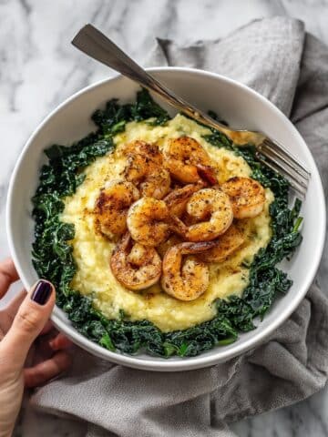 Spicy Shrimp with Cauliflower Mash and Garlic Kale Recipe