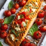 Caprese Stuffed Salmon with Balsamic Roasted Tomatoes Recipe