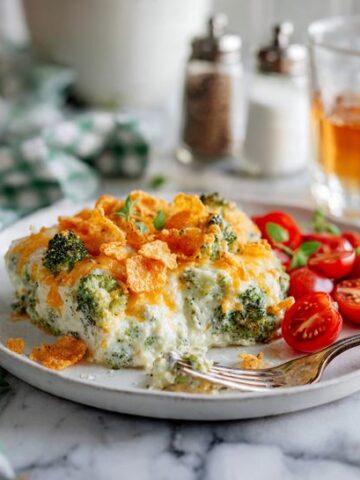 Cheesy Broccoli Casserole with Crispy Onions and Cheese Crackers Recipe