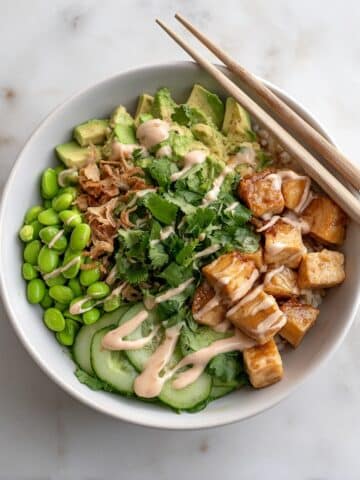 Sticky Glazed Tofu Bowl with Yum Yum Sauce Recipe