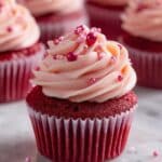 Pink Cupcakes with Cream Cheese Frosting and Pink Sprinkles Recipe