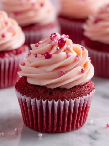 Pink Cupcakes with Cream Cheese Frosting and Pink Sprinkles Recipe