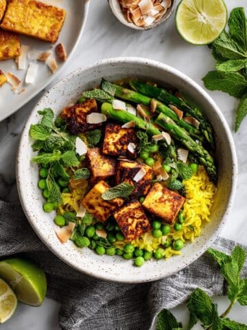 Coconut Rice Bowl with Tofu, Veggies, and Fresh Herbs Recipe