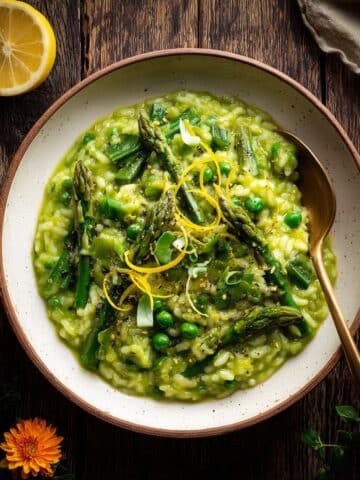 Asparagus Risotto with Lemon Basil Puree and Pecorino Recipe