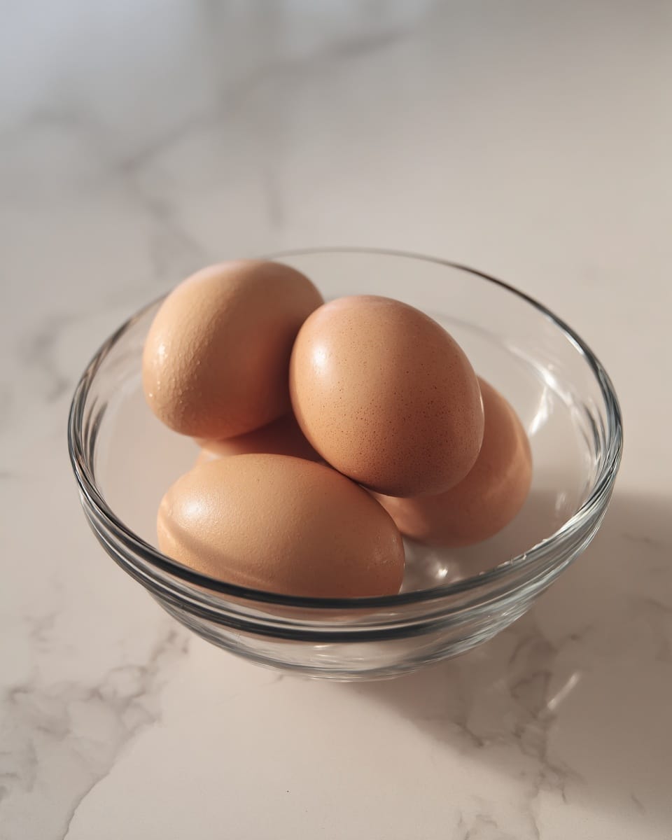 The image shows four white ceramic ramekins filled with a creamy, smooth beige batter or mixture, each ramekin placed on a silver baking tray. The ramekins have vertical ridges on their outer surface, and the mixture inside them is evenly filled, slightly domed on top with a soft texture. The background is a white marbled surface, creating a clean and bright setting. Photo taken with an iphone --ar 4:5 --v 7