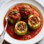 Kousa Mahshi: Middle Eastern Stuffed Zucchini with Meat and Rice in Tomato Sauce Recipe