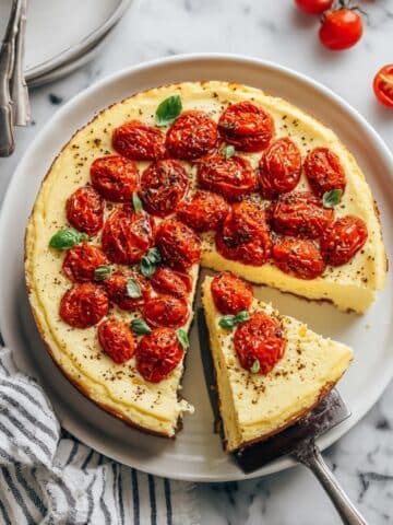 Savoury Cheesecake with Roasted Cherry Tomatoes and Fresh Basil Recipe