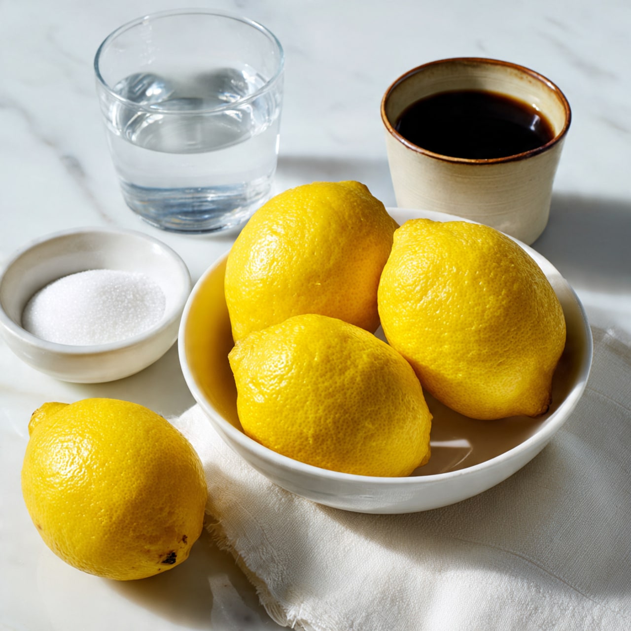 A large metal pot filled with boiling water on a stove, bubbling vigorously. Inside the pot, bright yellow lemon zest floats actively on the surface, giving a fresh contrast to the clear, lively boiling water. A wooden spoon with a smooth texture rests partly inside the pot, held by a woman's hand, and is subtly stirring the water and zest. The pot is placed on a stove set against a white marbled textured surface. photo taken with an iphone --ar 4:5 --v 7