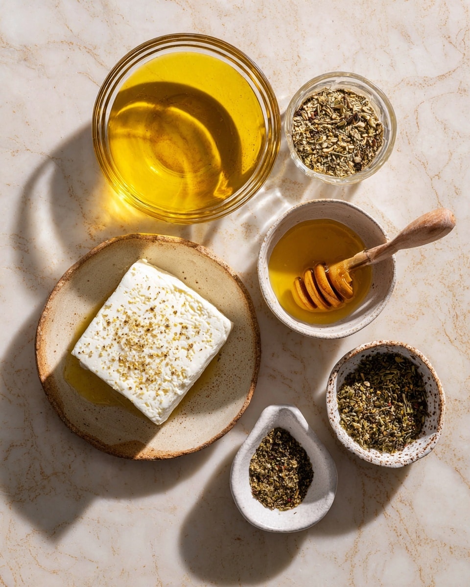 A golden brown thick rectangular block of grilled cheese sits in a black cast iron pan, topped with a sprinkle of sesame seeds and spices, with oil pooling around the edges giving it a shiny look. In the background, blurred but visible, there is a bunch of fresh green parsley on the left, a small white bowl filled with sesame seeds on the right, and two golden flatbreads stacked behind the bowl. The pan rests on a light cloth with stripes on a wooden surface, all set against a white marbled texture. photo taken with an iphone --ar 4:5 --v 7