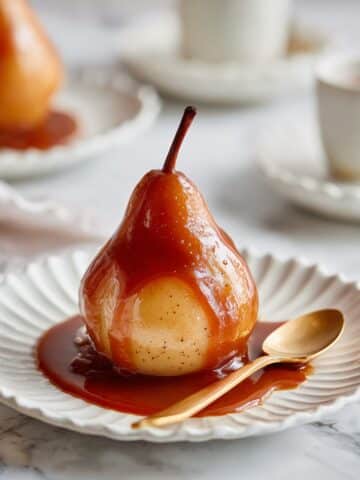 Vanilla Poached Pears with Gingerbread Caramel Recipe