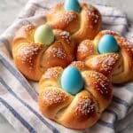 Italian Festive Twisted Bread with Colorful Eggs and Sprinkles Recipe