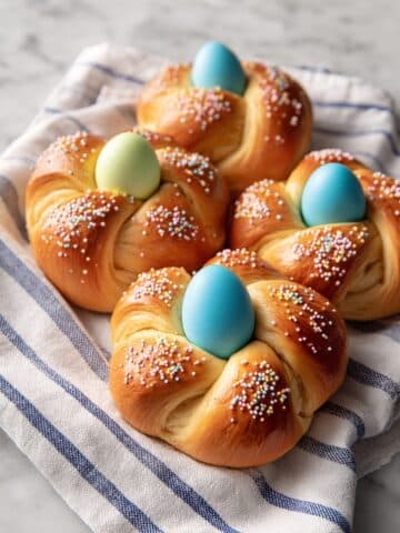 Italian Festive Twisted Bread with Colorful Eggs and Sprinkles Recipe