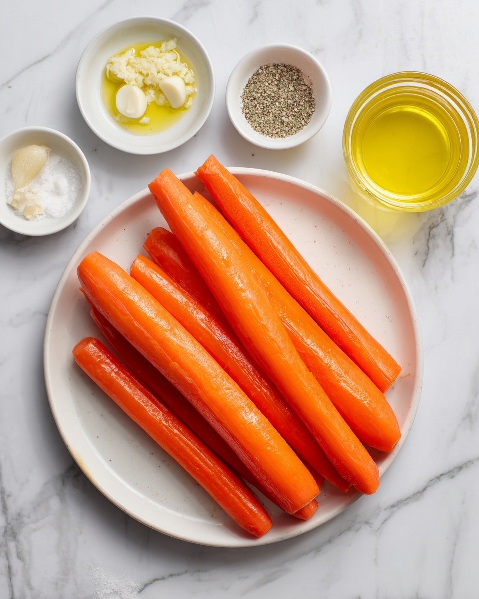 A large white bowl filled with shredded bright orange carrots mixed with small bits of green herbs on top, giving a fresh look. A silver spoon rests on the right side inside the bowl, slightly digging into the carrot mix. Surrounding the bowl on a white marbled surface are two garlic cloves, a green and white striped cloth napkin, and a halved lemon with its inside pale yellow and texture visible. The overall scene is bright and clean with natural lighting. photo taken with an iphone --ar 4:5 --v 7