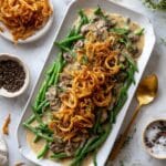 Modern Green Bean Casserole with Creamy Mushroom Sauce and Crispy Fried Onions Recipe